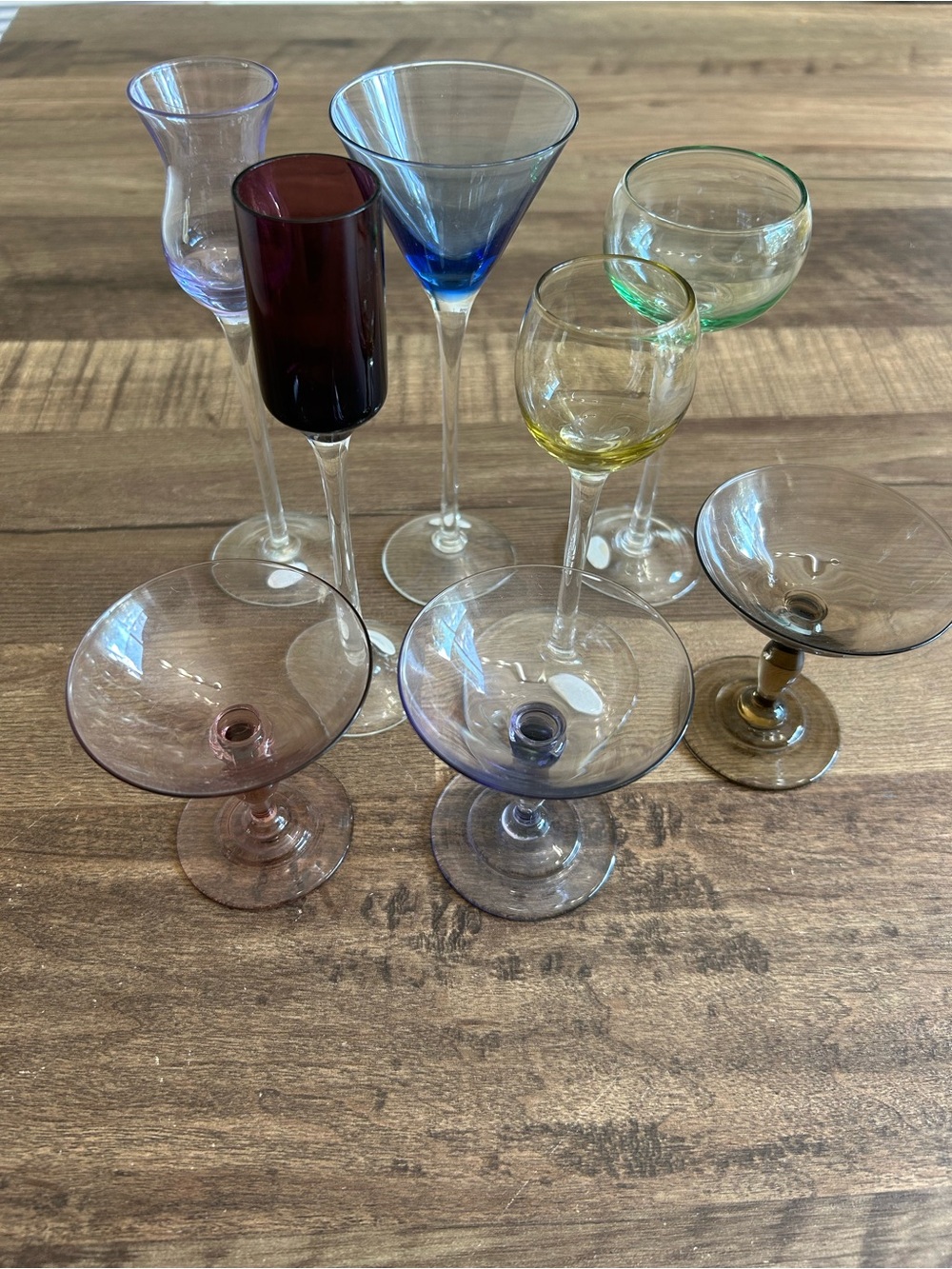 Vintage Style Multi-Coloured Bar Cart Glasses Jewel Tones - Set of 8